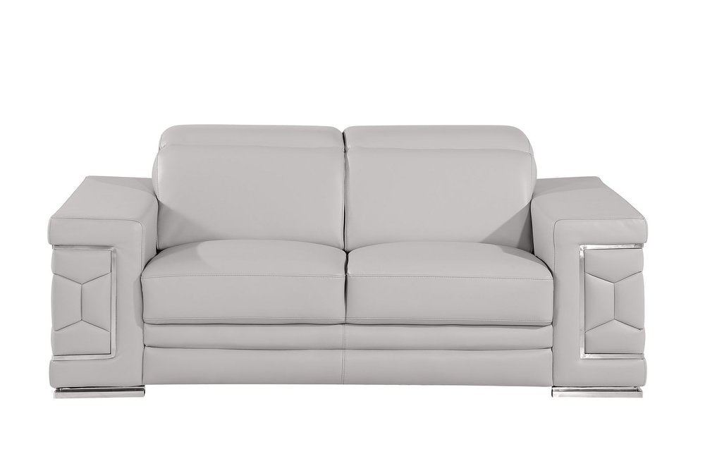 73" Light Gray and Silver Leather Reclining Loveseat