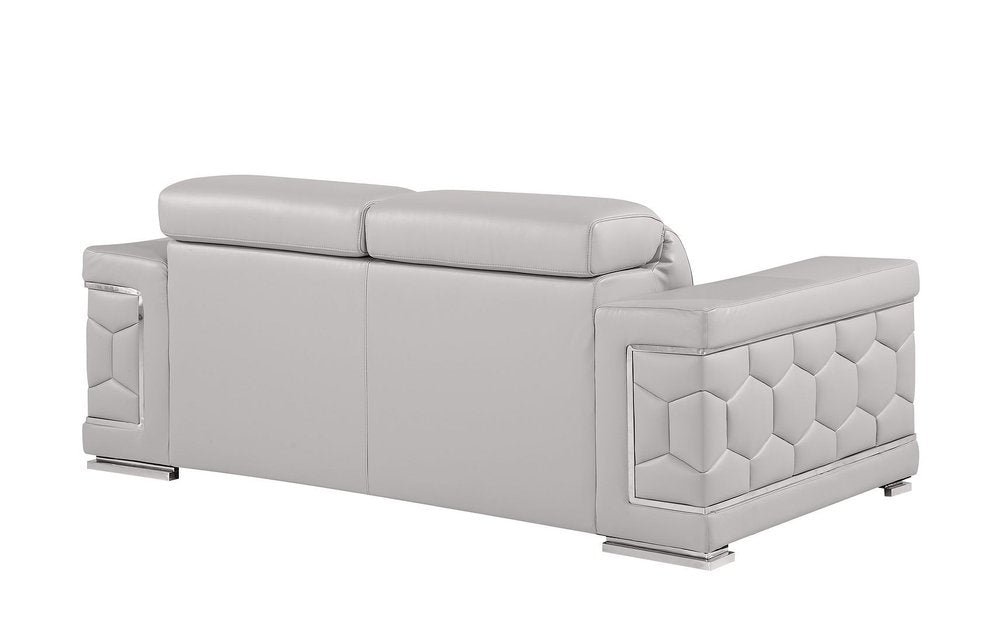 73" Light Gray and Silver Leather Reclining Loveseat
