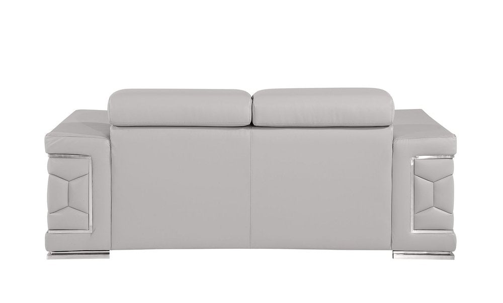 73" Light Gray and Silver Leather Reclining Loveseat