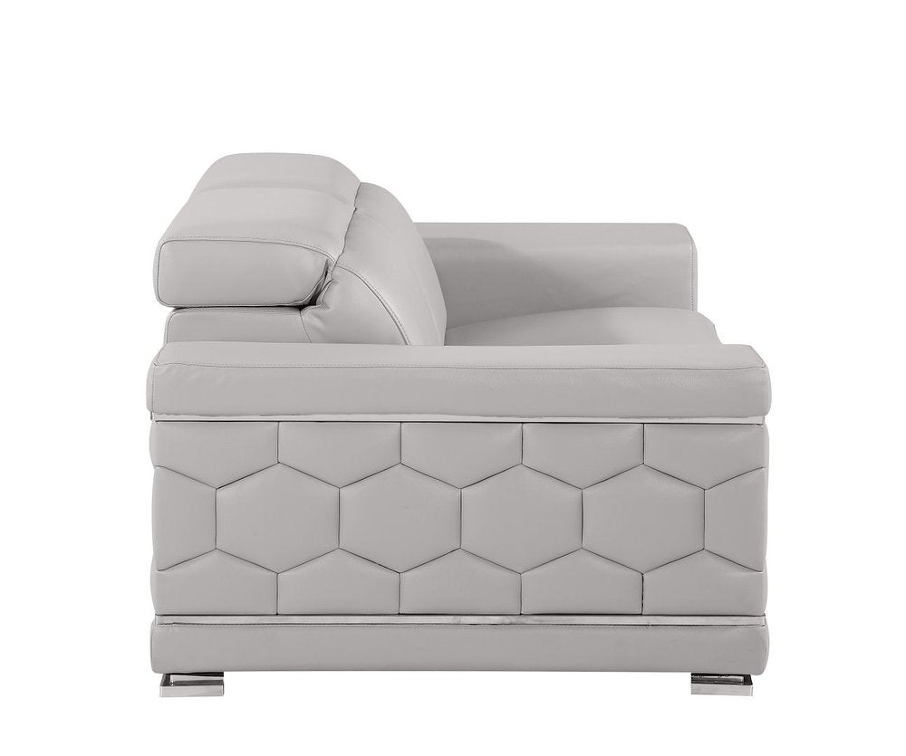 73" Light Gray and Silver Leather Reclining Loveseat
