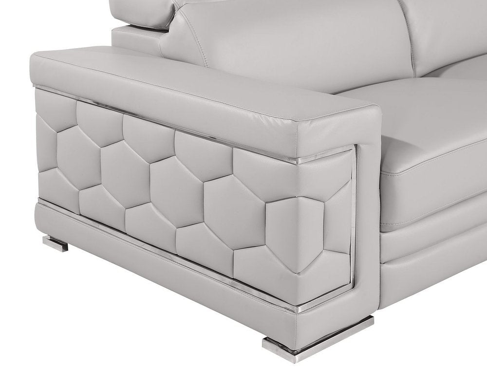 73" Light Gray and Silver Leather Reclining Loveseat