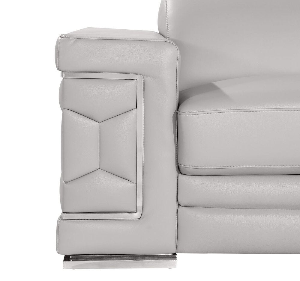 73" Light Gray and Silver Leather Reclining Loveseat