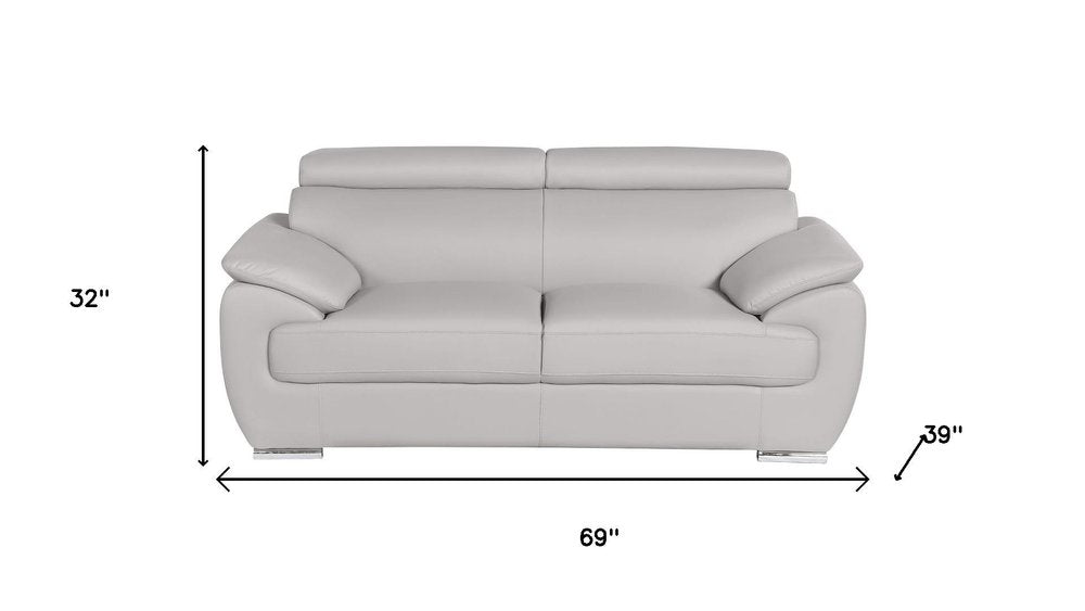 69" Light Gray and Silver Leather Loveseat