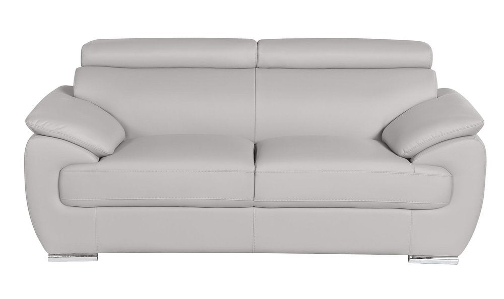 69" Light Gray and Silver Leather Loveseat