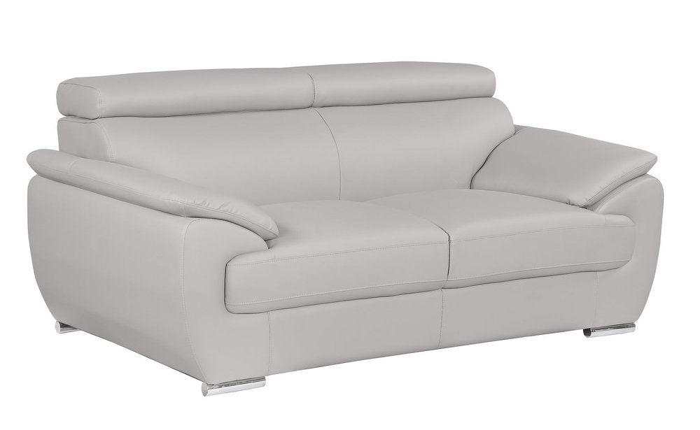 69" Light Gray and Silver Leather Loveseat