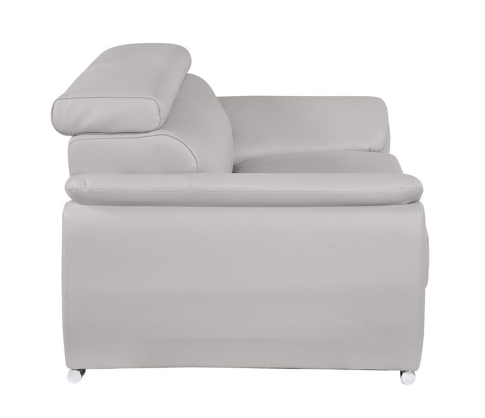 69" Light Gray and Silver Leather Loveseat