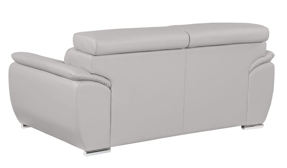69" Light Gray and Silver Leather Loveseat
