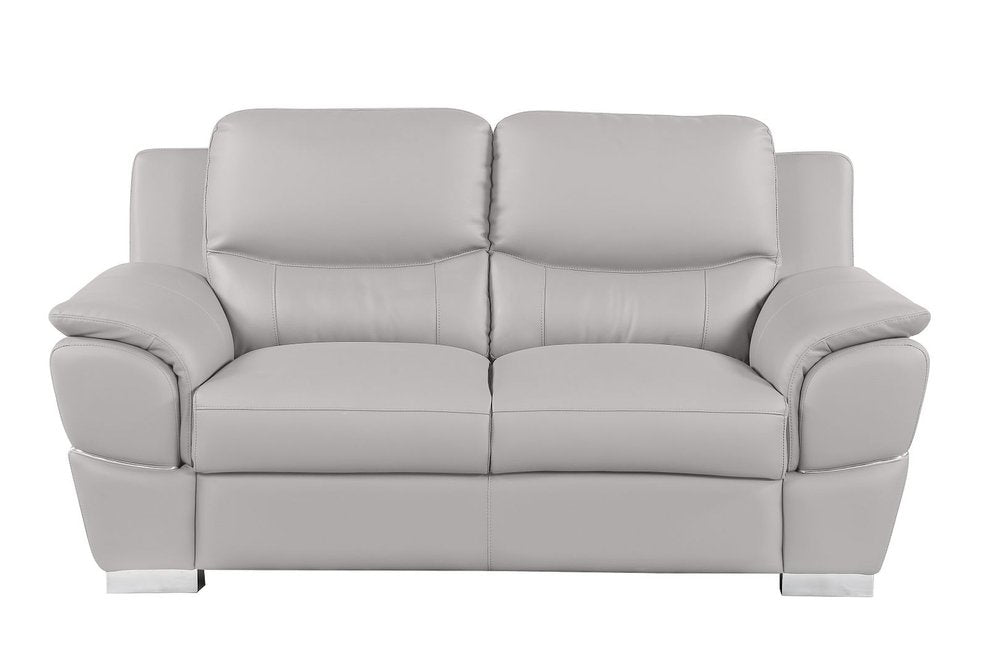 69" Light Gray and Silver Leather Loveseat