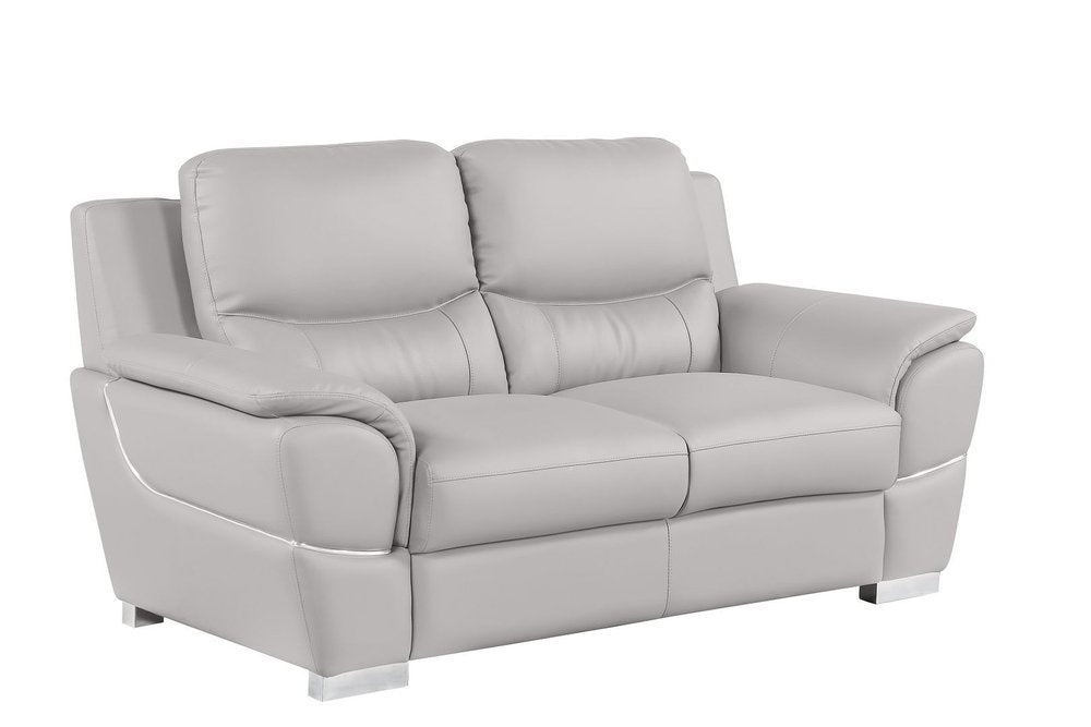 69" Light Gray and Silver Leather Loveseat