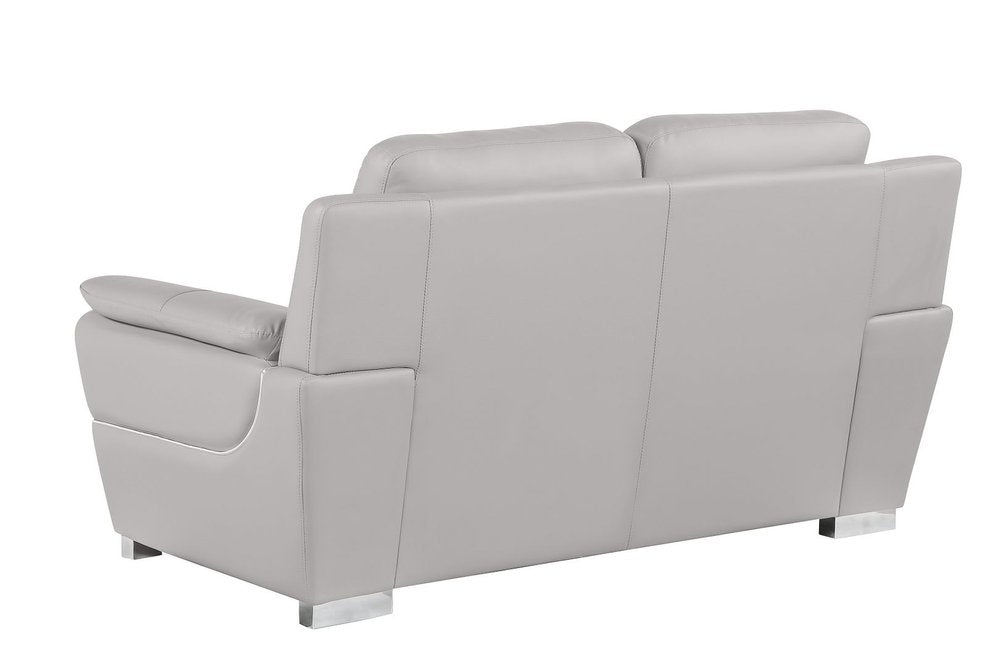 69" Light Gray and Silver Leather Loveseat
