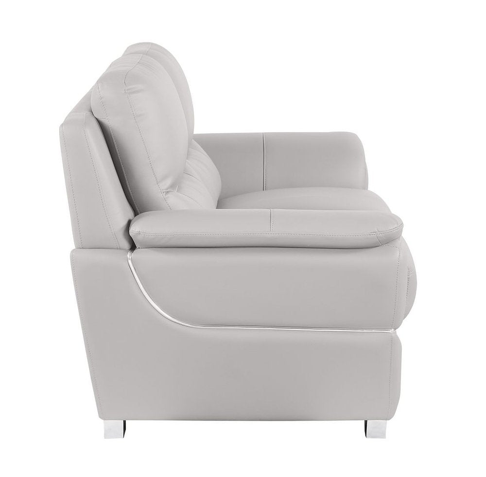 69" Light Gray and Silver Leather Loveseat