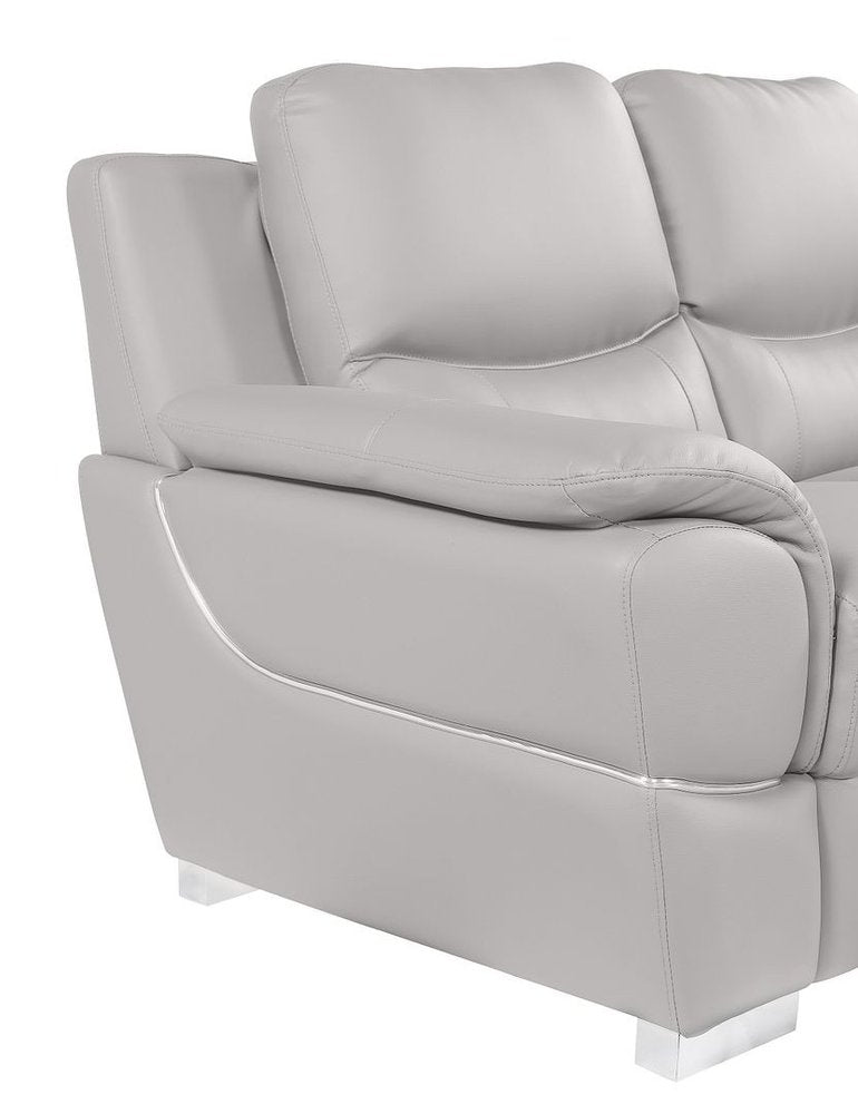 69" Light Gray and Silver Leather Loveseat