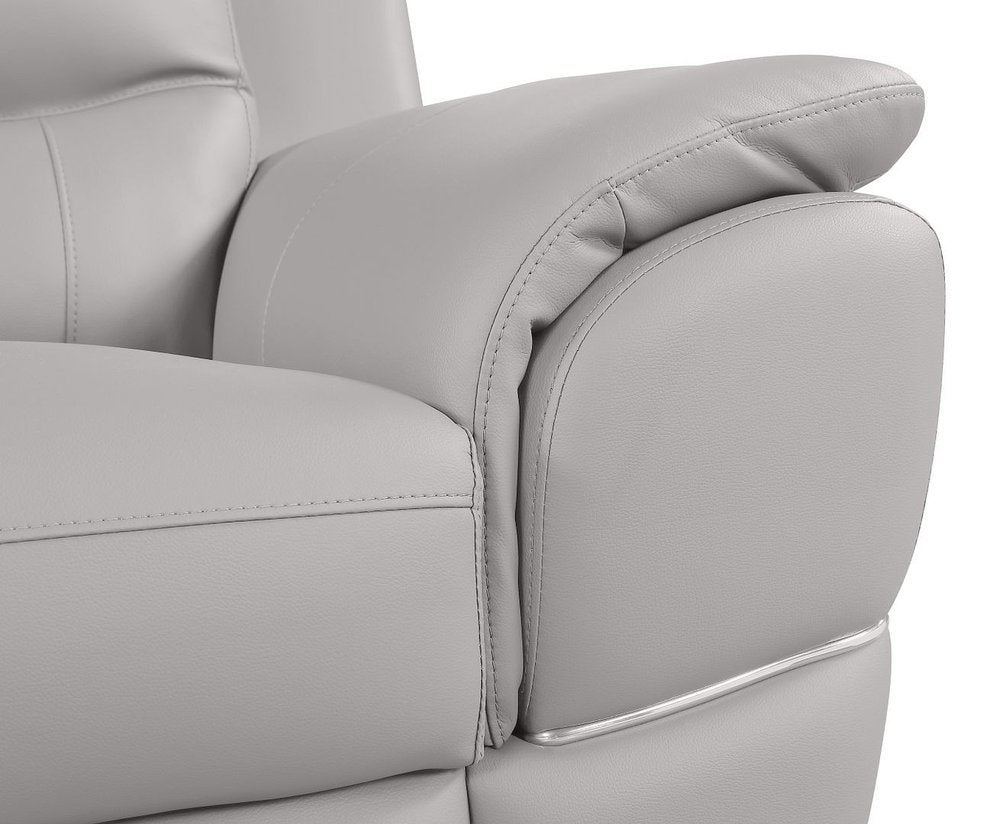 69" Light Gray and Silver Leather Loveseat