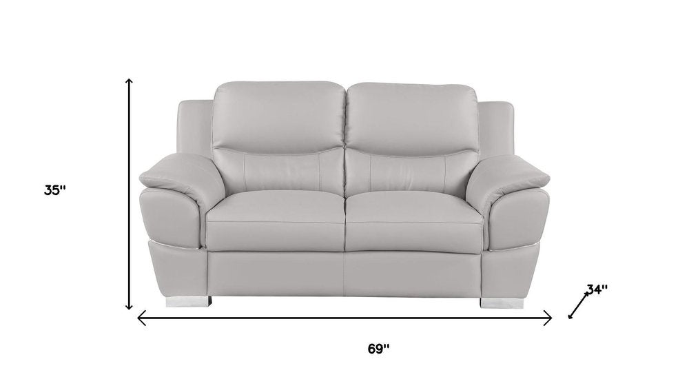 69" Light Gray and Silver Leather Loveseat
