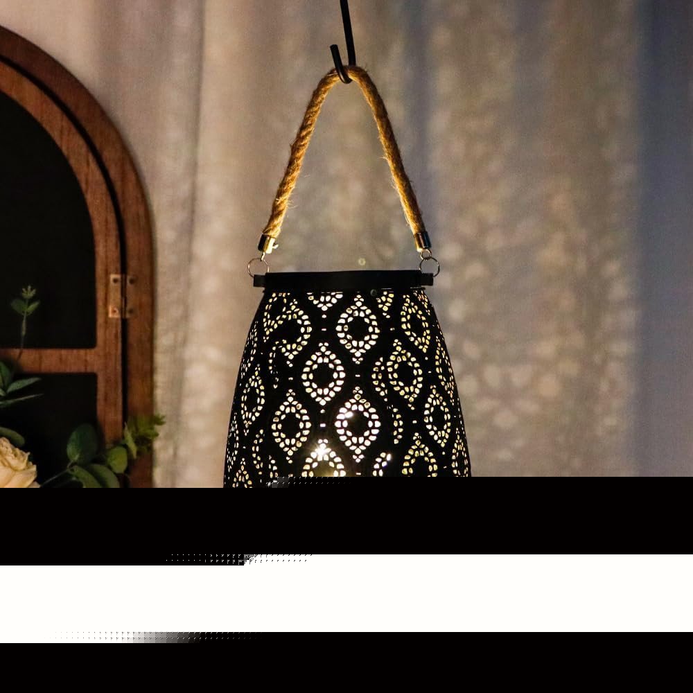 8" Black Metal Battery Operated Pierced Geometric Lantern