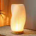 9" Beige And Natural Wavy Geometric Battery Operated Table Lamp