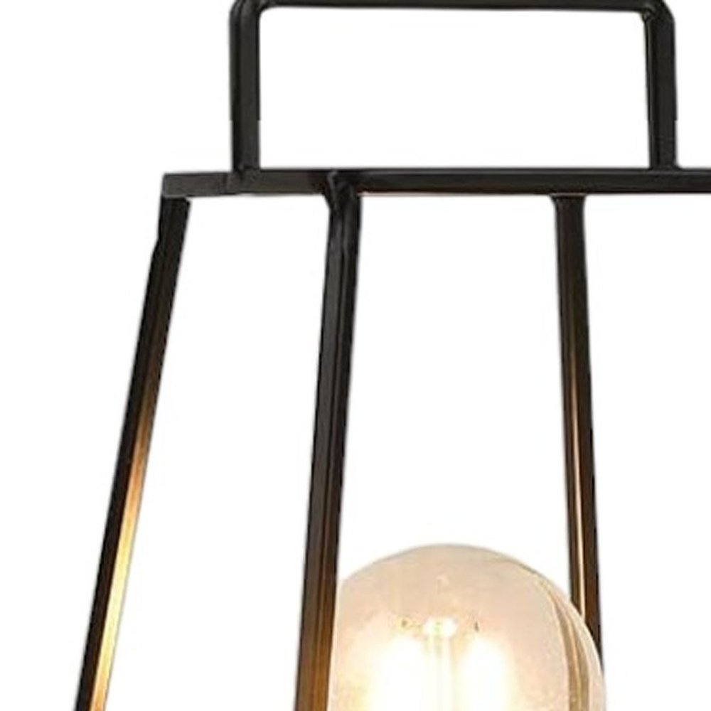 10" Black Metal Geometric Battery Operated Desk Lamp With Novelty Shade