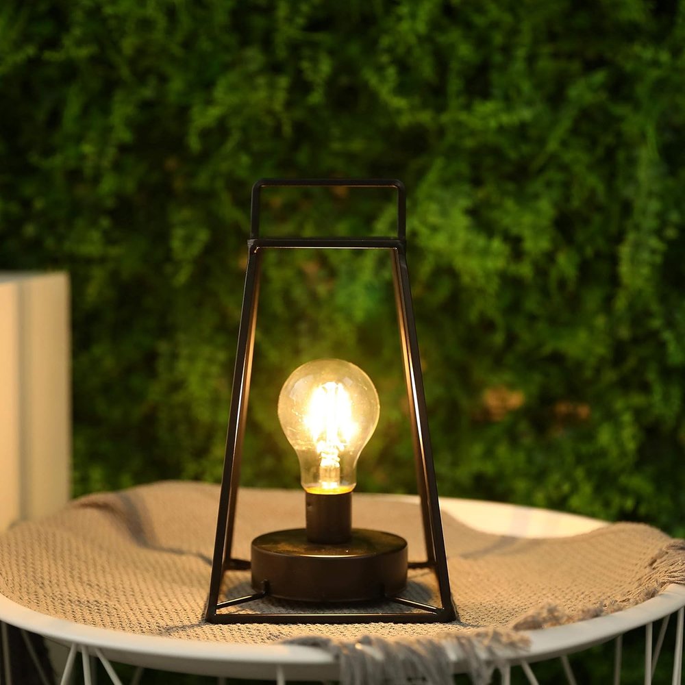 10" Black Metal Geometric Battery Operated Desk Lamp With Novelty Shade