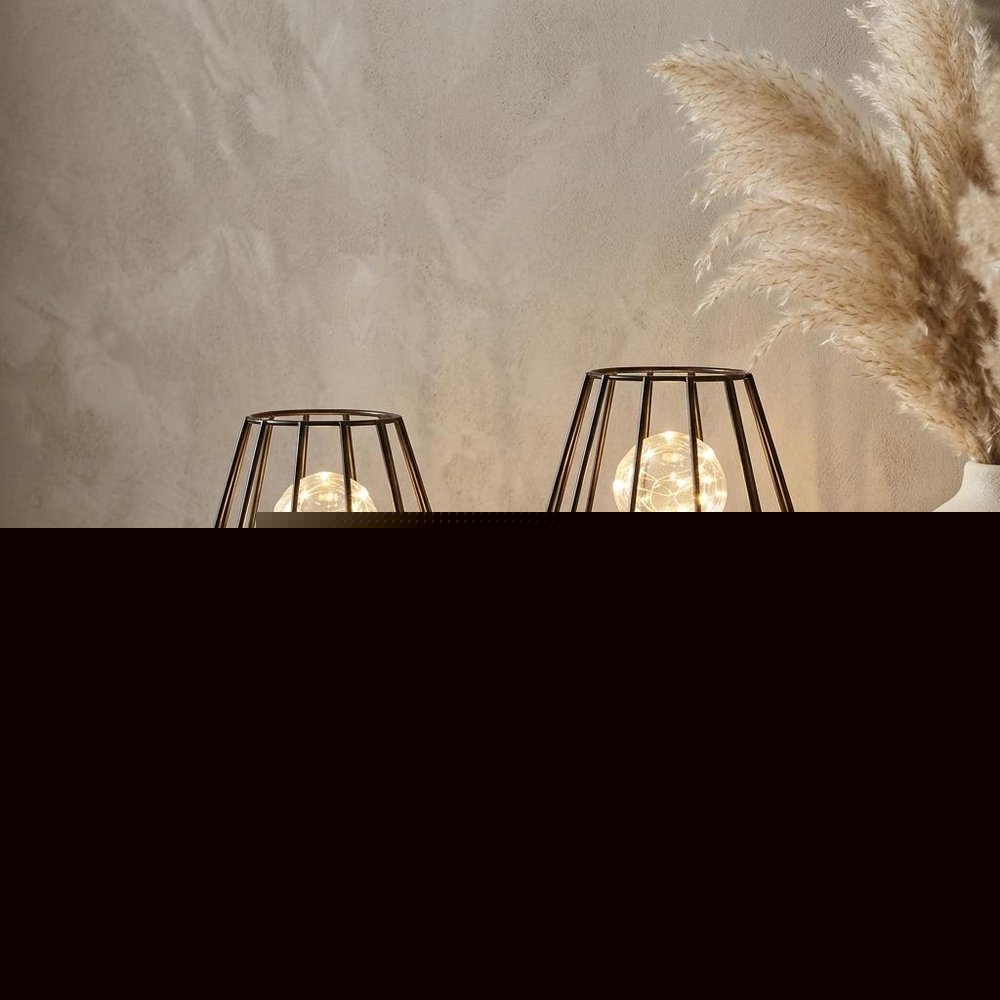 Set of Two 7" Black Geometric Cage Cordless Desk Lamps