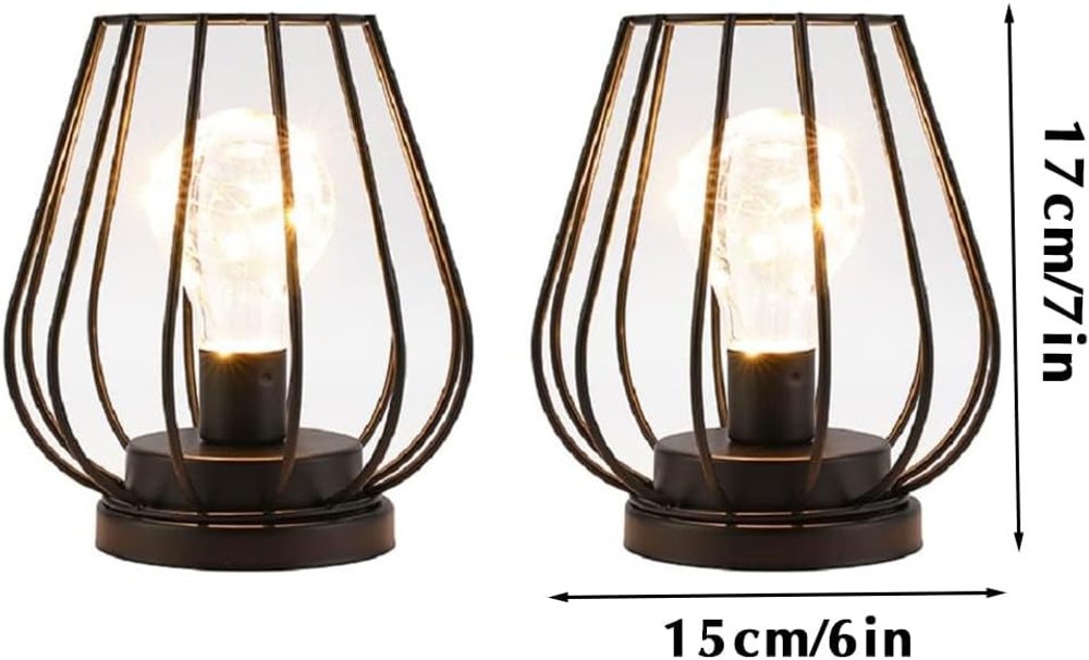 Set of Two 7" Black Geometric Cage Cordless Desk Lamps
