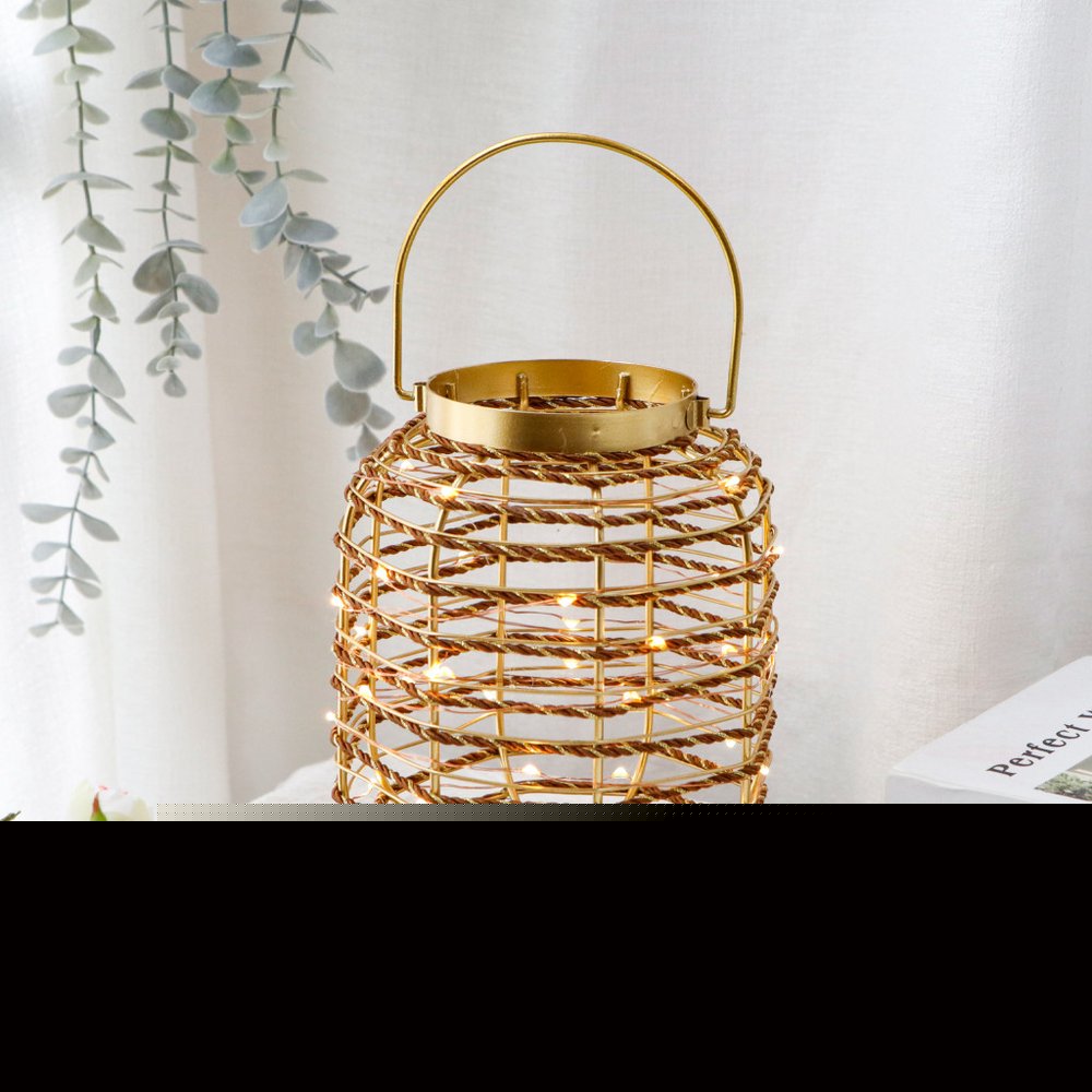 8" Distressed Gold Geometric Lantern Desk Lamp With Novelty Shade