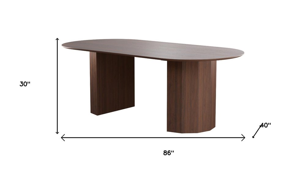 86" Walnut Wood Double Pedestal Base Oval Dining Table