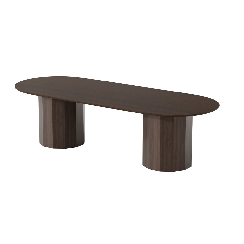 86" Walnut Solid Wood Double Pedestal Base Oval Dining Table