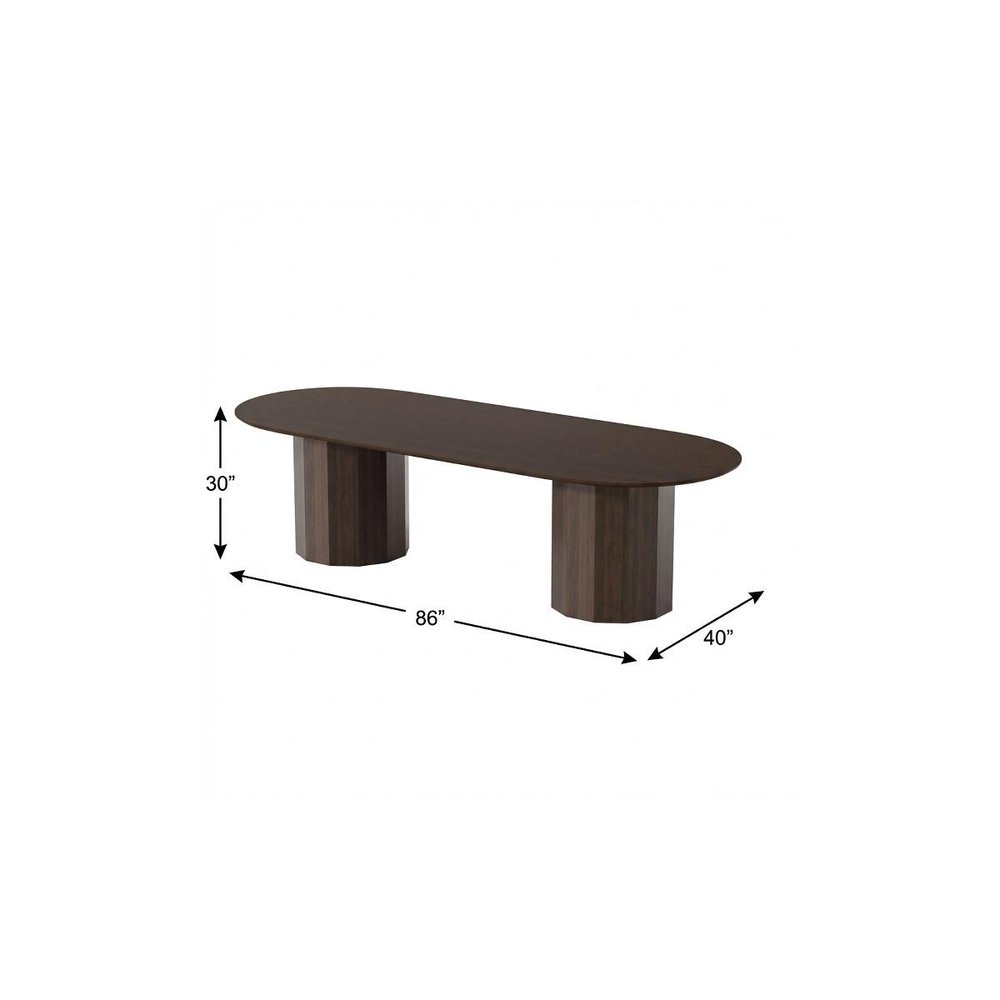 86" Walnut Solid Wood Double Pedestal Base Oval Dining Table