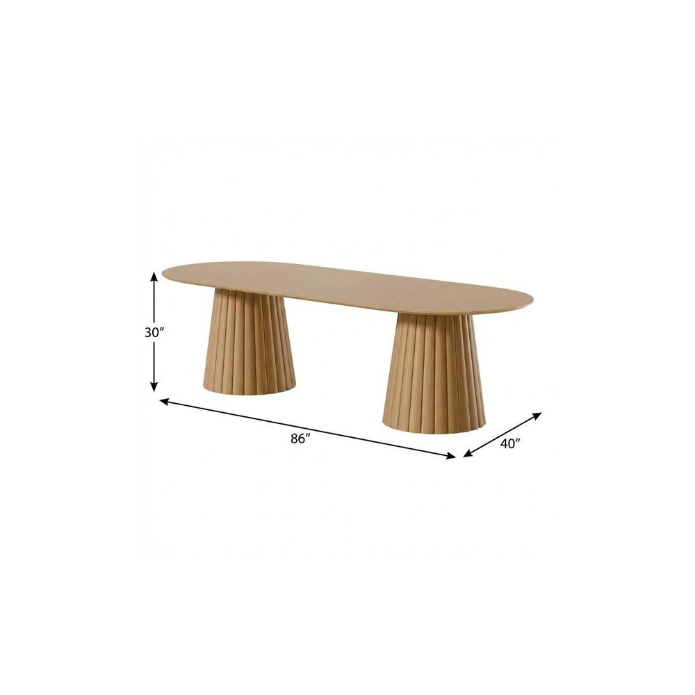 86" Natural Wood Double Pedestal Base Oval Dining Table