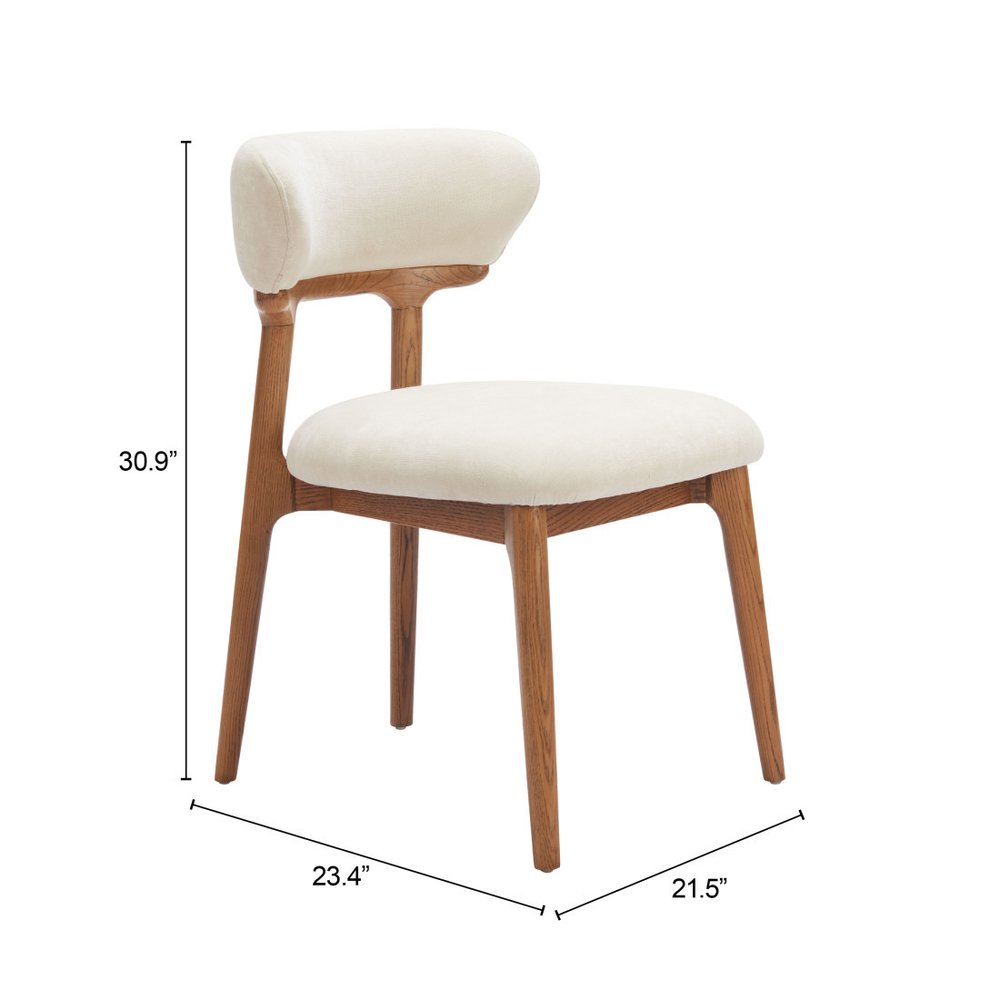 Set of Two White and Brown Upholstery Open Back Dining Side Chairs