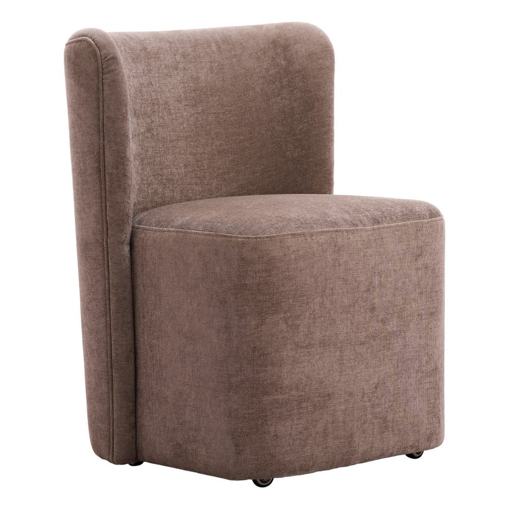 Taupe and Brown Upholstery Dining Side Chair With Wheels