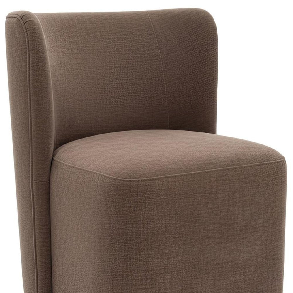 Taupe and Brown Upholstery Dining Side Chair With Wheels