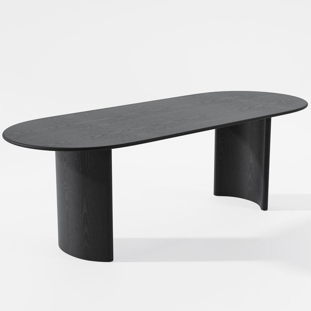 79" Black Solid Wood Double Pedestal Base Oval Dining Table