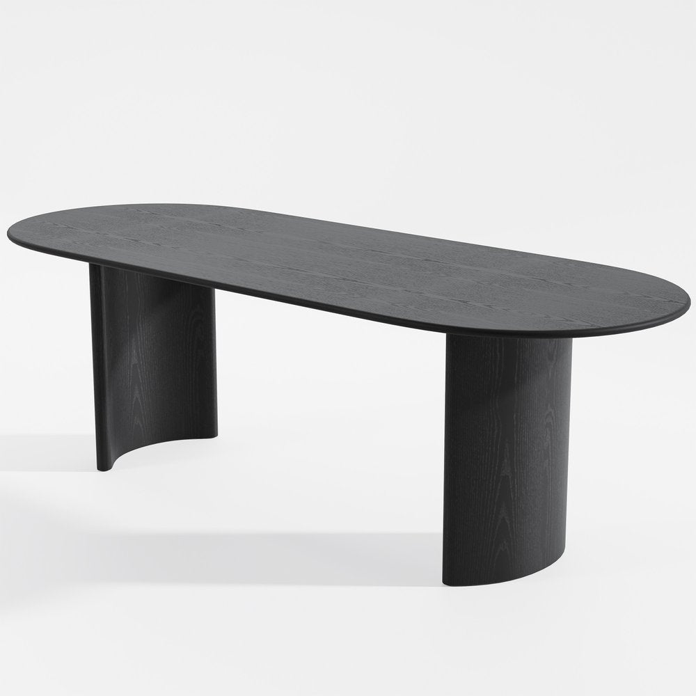 79" Black Solid Wood Double Pedestal Base Oval Dining Table