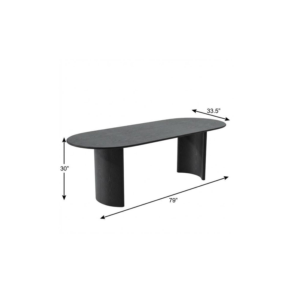 79" Black Solid Wood Double Pedestal Base Oval Dining Table