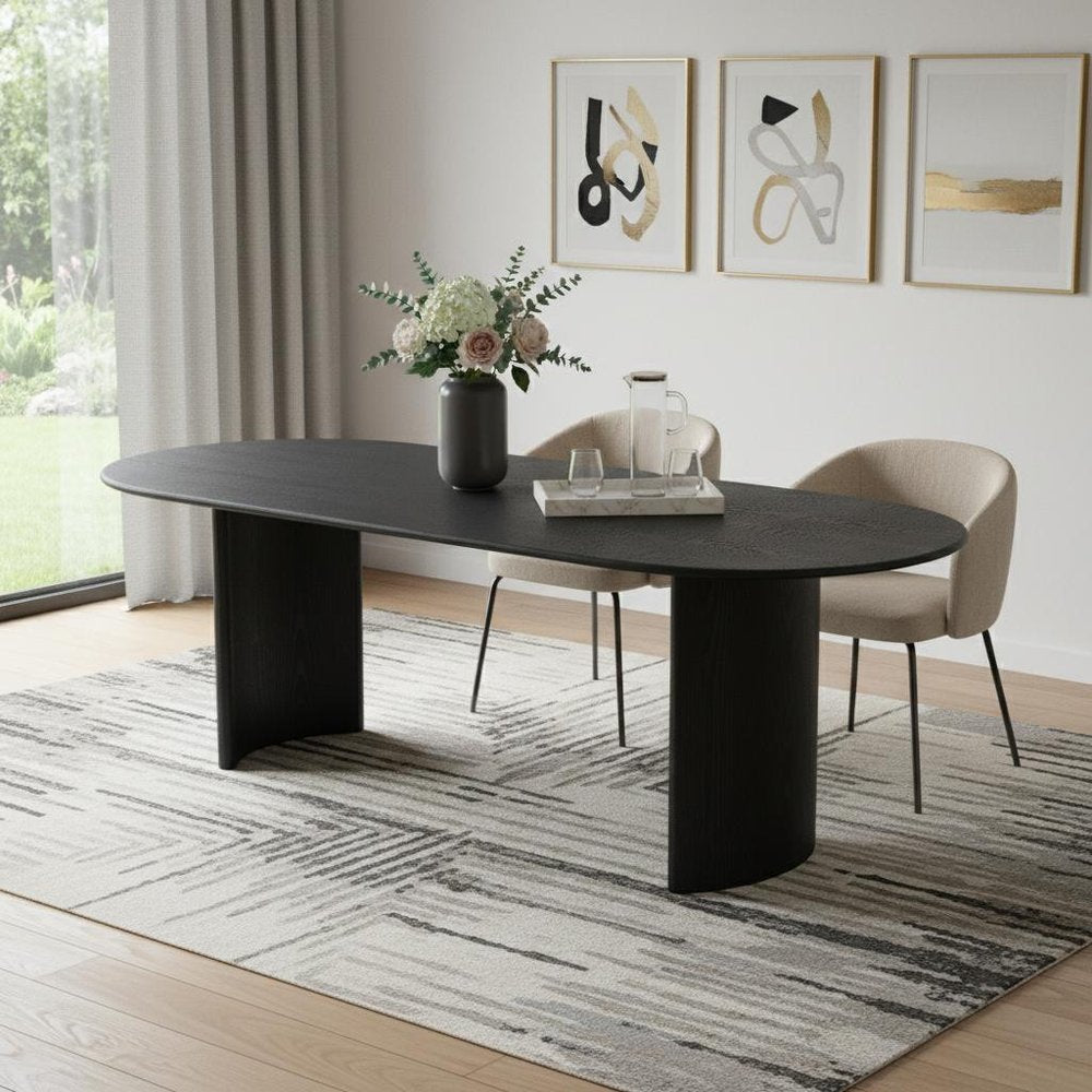 79" Black Solid Wood Double Pedestal Base Oval Dining Table
