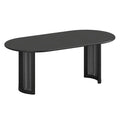 79" Black Solid Wood With Rattan Double Pedestal Base Oval Dining Table