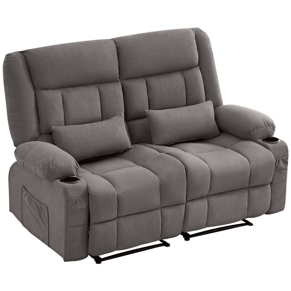 47" Gray Microfiber Manual Reclining Loveseat With Storage and Toss Pillows