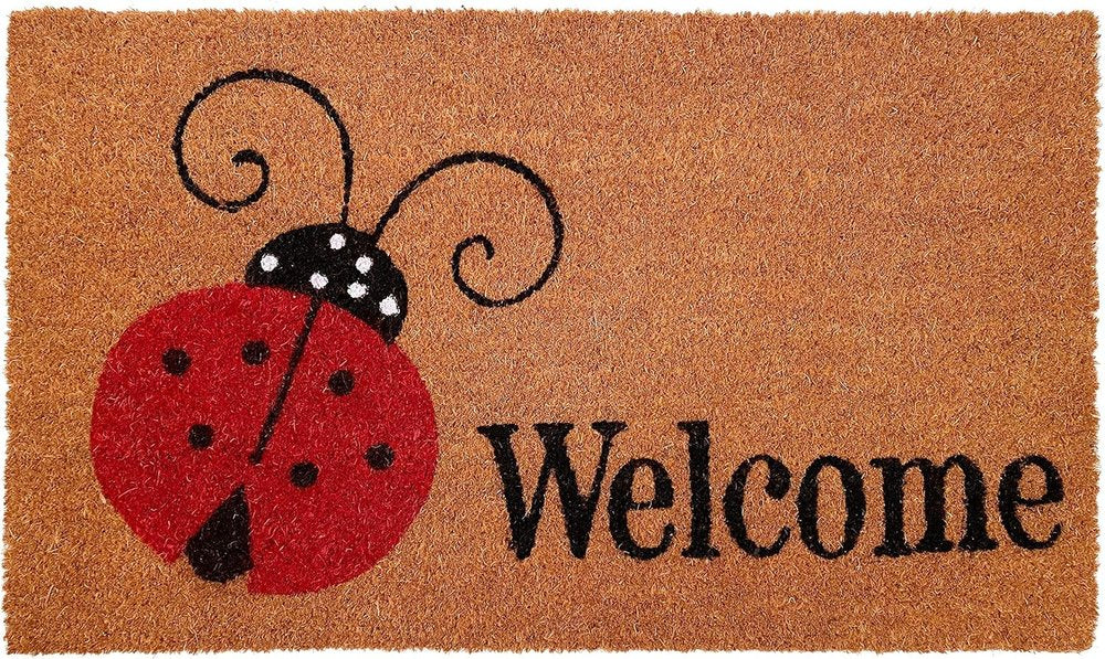 17" X 29" Brown And Red Ladybug Welcome Outdoor Coir Door Mat