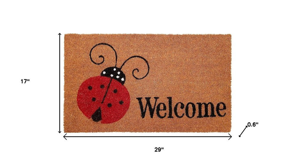 17" X 29" Brown And Red Ladybug Welcome Outdoor Coir Door Mat