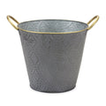 Set of Three Gold And Gray Metal 48 Ounce Geometric Round Distressed Pot Planters