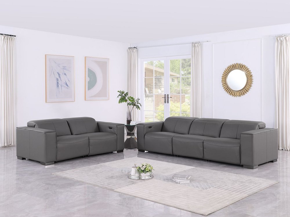Two Piece Dark Gray Genuine Leather Five Person Seating Set