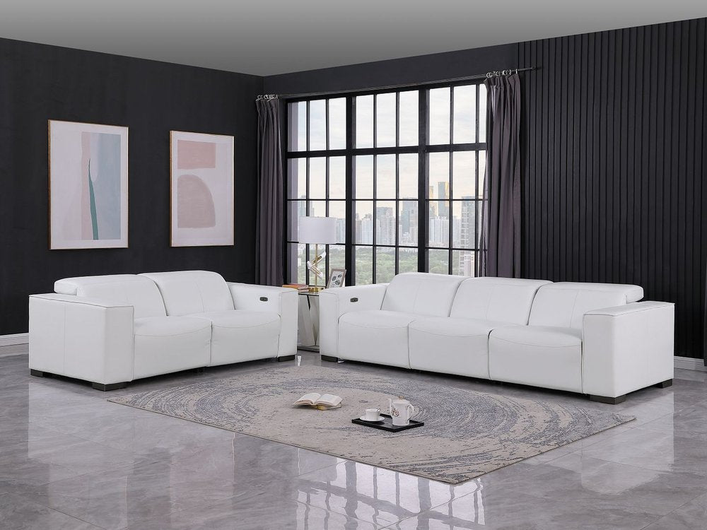Two Piece White Genuine Leather Five Person Seating Set