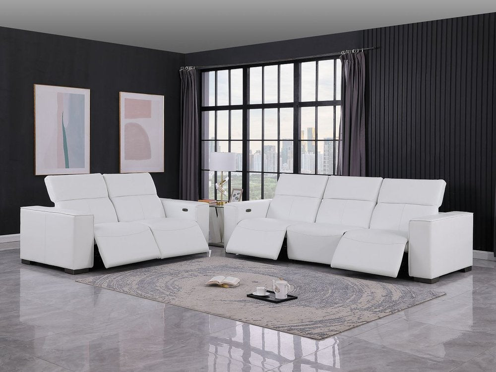 Two Piece White Genuine Leather Five Person Seating Set