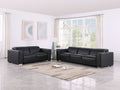 Two Piece Black Genuine Leather Five Person Seating Set