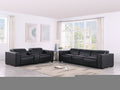 Two Piece Black Genuine Leather Five Person Seating Set