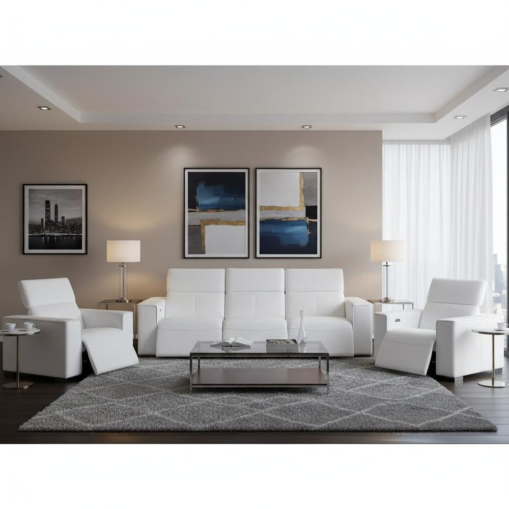 Two Piece White Genuine Leather Five Person Seating Set