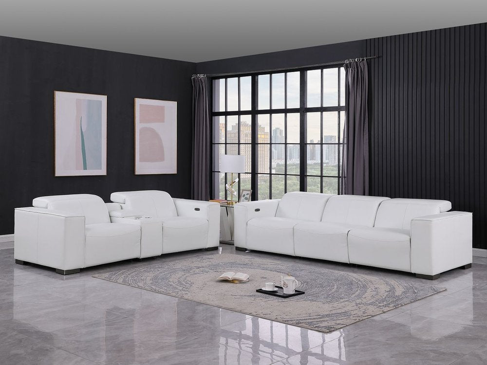Two Piece White Genuine Leather Five Person Seating Set
