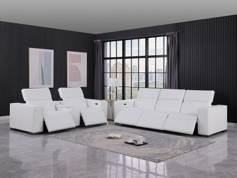 Two Piece White Genuine Leather Five Person Seating Set