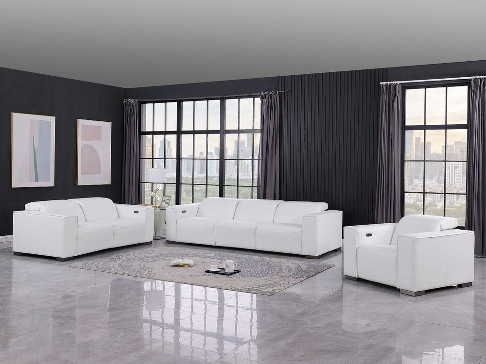 Two Piece White Genuine Leather Five Person Seating Set